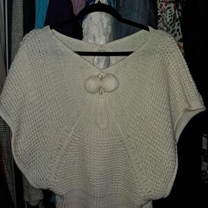 Jamie Nicole Collection White Knit Poncho Sweater – 1X